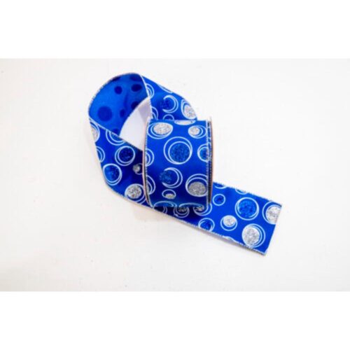 Ribbon:  Blue with Blue & Silver Dots, Double wired