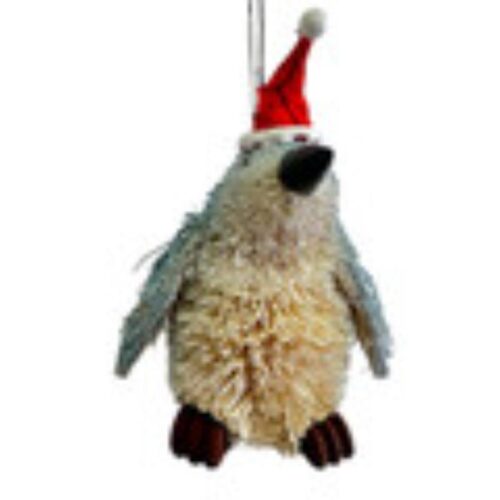 Bristlebrush Fairy Penguin with Christmas Hat hanging Ornament