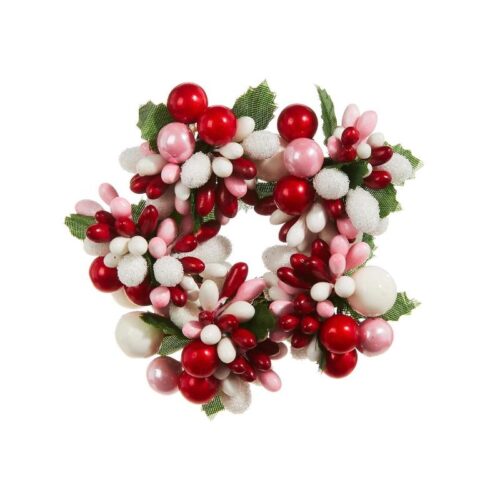 Small Candle ring, Red, Pink and White Berries with green leaves Suitable for Tapered Candles Would also be suitable for valentines day table