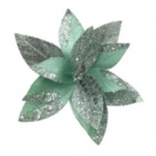 Mint green flower on long stem with silver glitter petals