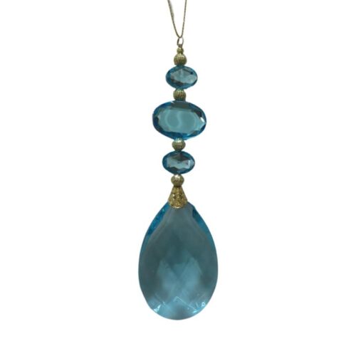 Blue Jem Hanging Ornament, oval shaped jems hanging in a column