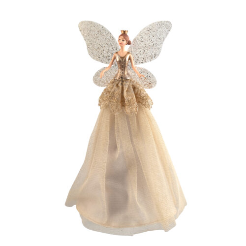 Champagne gold tree topper fairy with tulle and lace skirt