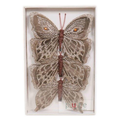 Butterfly 3 Pack, Clip On, Champagne