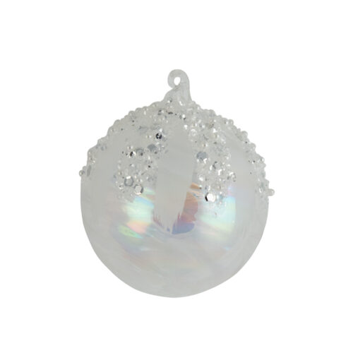 Translucent White Bauble with Clear Crystal encrusted cap