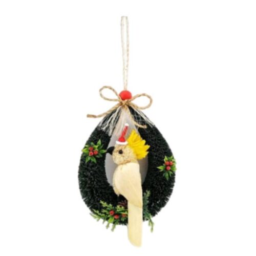 Christmas Doorhanger with Cockatoo in Christmas Hat