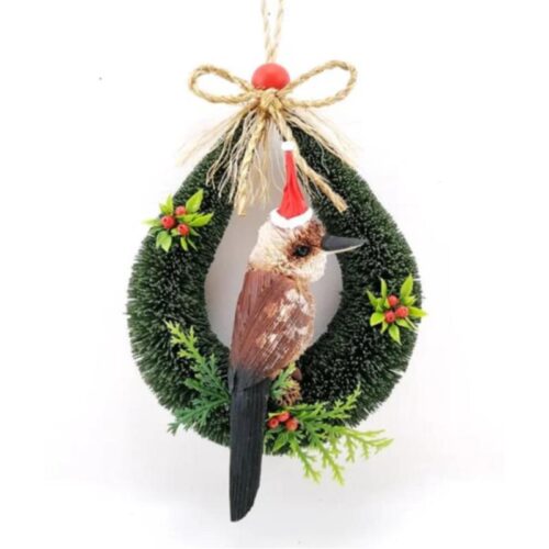 Buri Palm Wreath with Kookaburra in Santa Hat Door Hanger