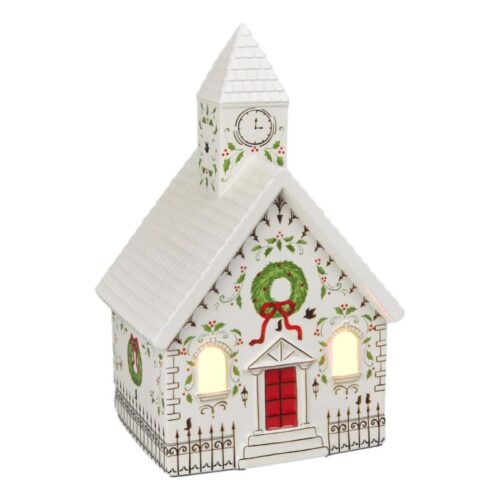 White Porcelain Church with Green Red and White Garden decoration