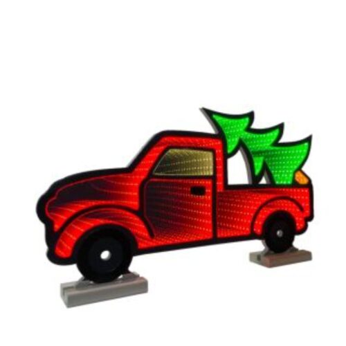 Infinity Light Red Truck with Green Tree in back tray.