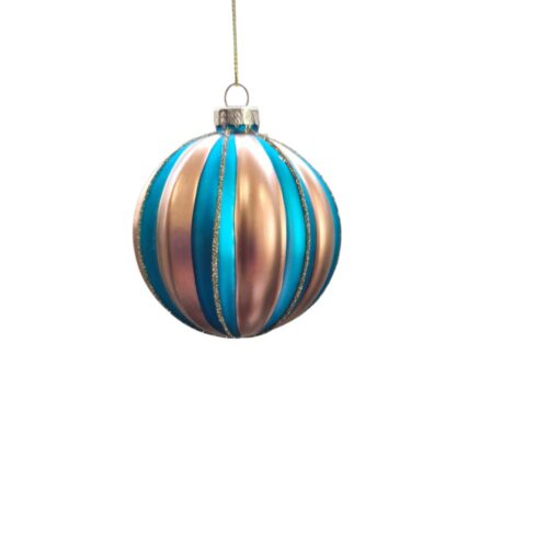 Bauble, Teal and Gold Stripe, 3 Ast