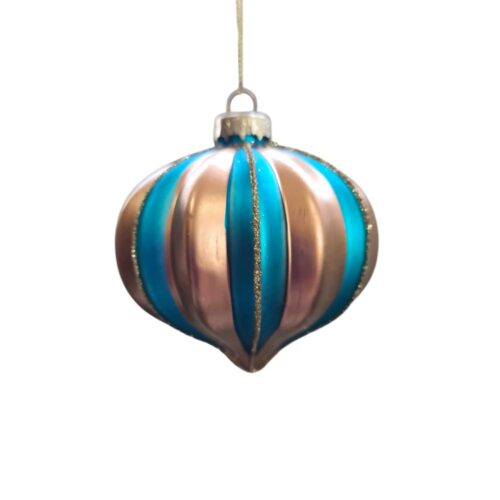 Bauble, Teal and Gold Stripe, 3 Ast - Image 3