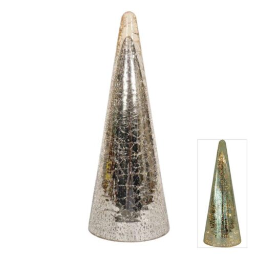 Crackle Glass in Gold Cone Tree with LED Lights inside