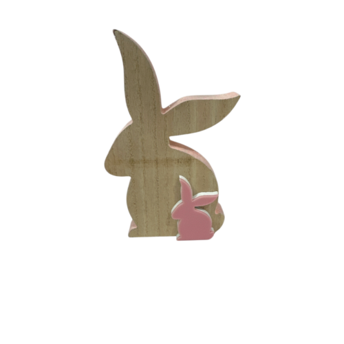 Wooden Rabbit with Small Pink Bunny