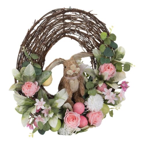 Pink Floral Bunny Wreath