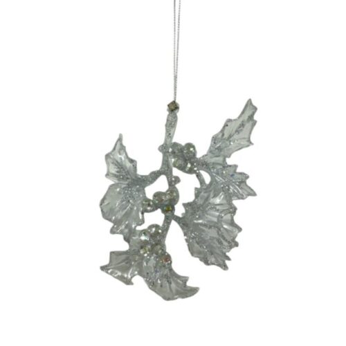 Acrylic Holly Branch, Clear with Glitter & Jewels, H/O