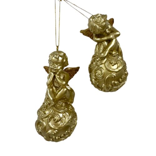 Cherubs on filigree Balls, Gold 2Ast