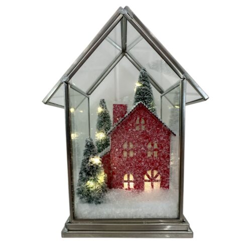 Acrylic Red House Scene with LED, Small