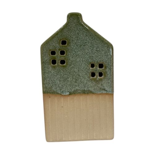 Ceramic House, Green Glaze Top, Fawn Bottom