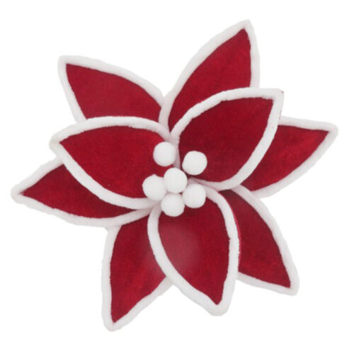 Poinsettia Clip On Red Embossed Felt Edge