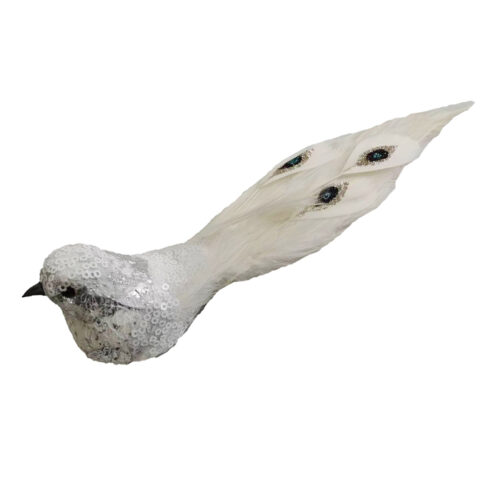 Bird Clip On Jewel Tail White