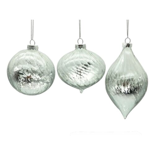 Bauble, Mercury Silver & Clear, 3 Asst
