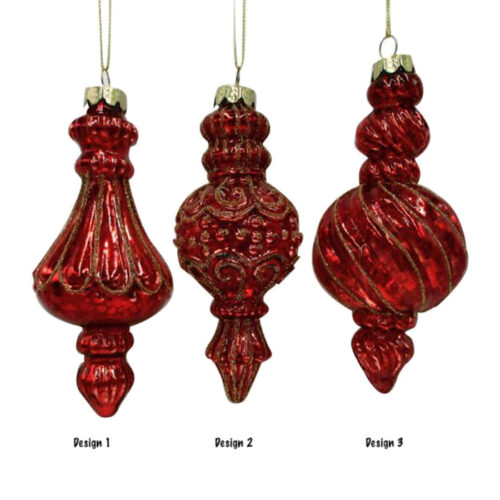 Finial Hanging Ornament Red 3 Asst