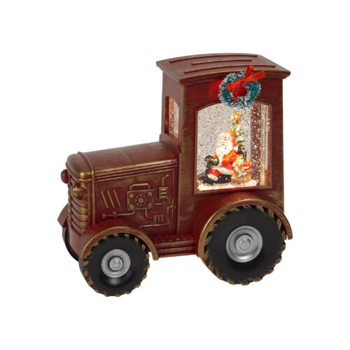 Glitter Globe - Red LED Tractor with Santa