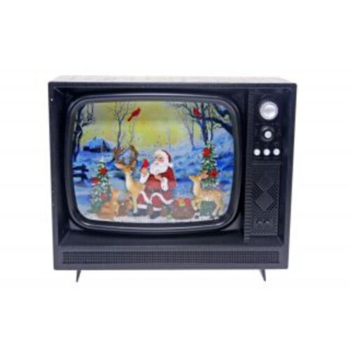 Retro TV Glitter Globe - Santa with Woodland Animals LED Lights