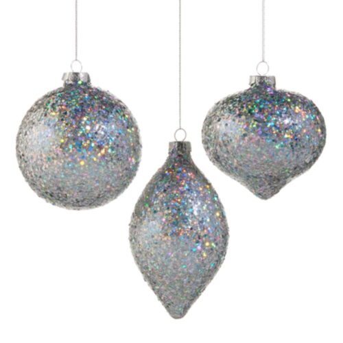 Bauble - Iridescent Silver Glitter 3 Asst