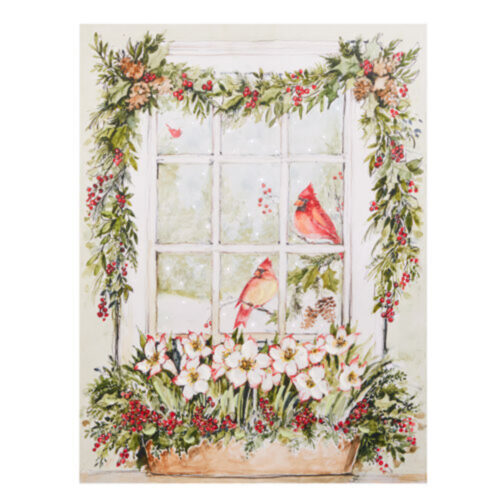 Holly & Pine, Lit Print Watercolour Cardinal