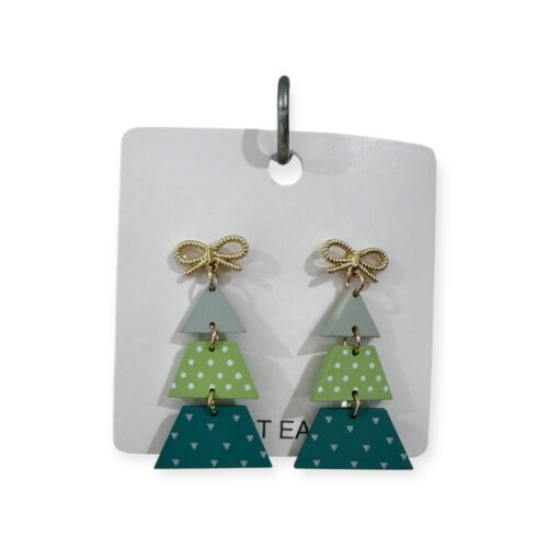 Earing - Gold Bow, Grey, Light Green & Dk Green Christmas Tree Chain