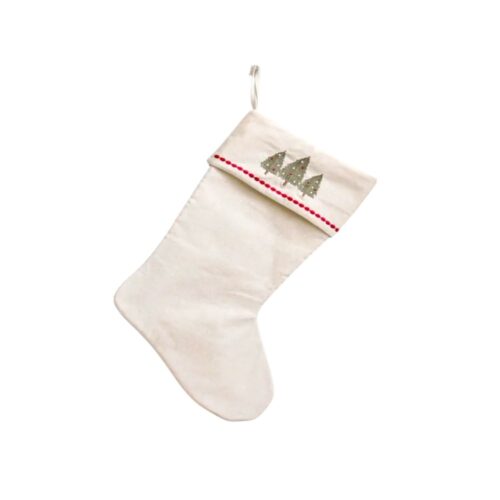 Linen Stocking Embroidered Tree with Lights