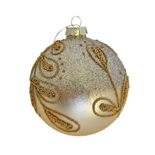 Bauble - Champagne with Gold Beaded Leaf Round