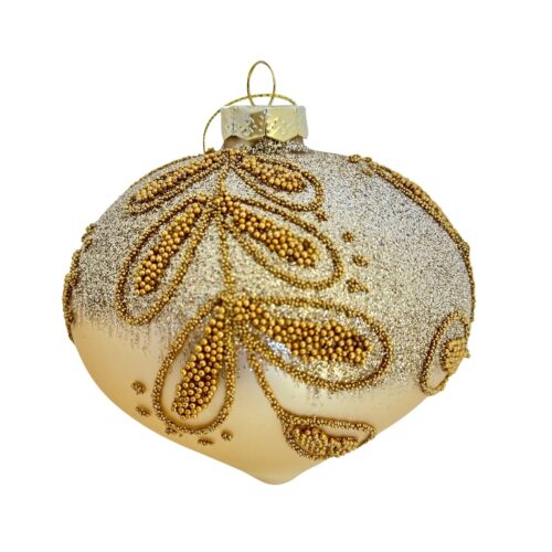Bauble - Champagne with Gold Beaded Leaf Sultan