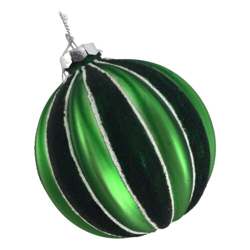 Bauble, Green Striped Round, 10cm