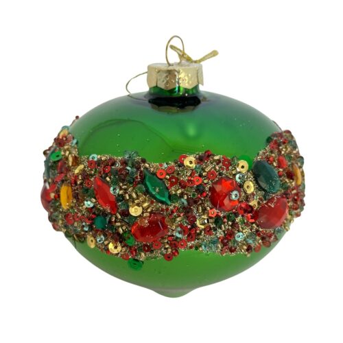 Bauble, Green with Coloured Gem Band, Sultan