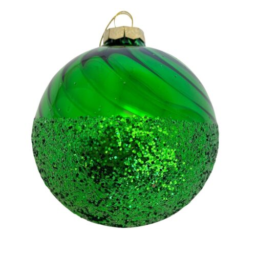 Bauble - Green Swirl with Glitter Bottom Round