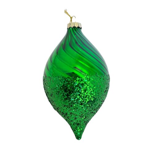 Bauble - Green Swirl with Glitter Bottom Drop