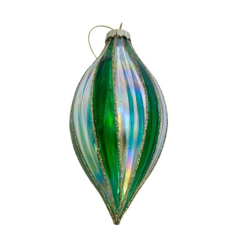 Bauble - Green/Clear Iridescent Stripes Drop