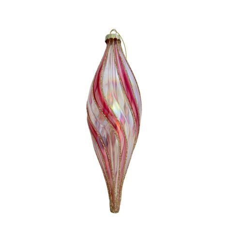 Bauble - Pink/Clear Iridescent Stripes Slim Drop