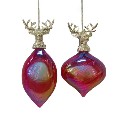 Bauble with Deer Head Red/Gold 2 Asst