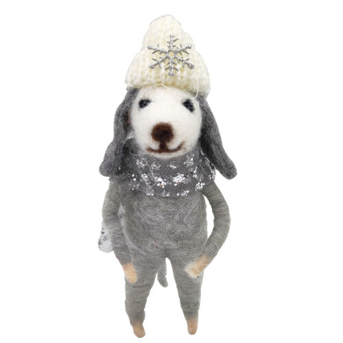 Dog in Hat Hanging Ornament White/Silver