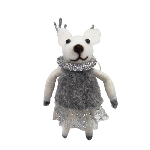 Deer Wearing Jumper Hanging Ornament Silver/White