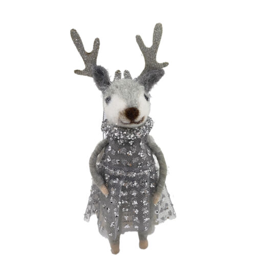 Deer in Polkadot Dress White/Silver