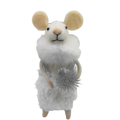 Mouse with Tree Hanging Ornament White/Silver