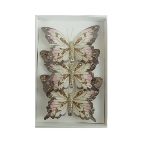 Butterfly 3 Pack Clip On Brown Coral Cream