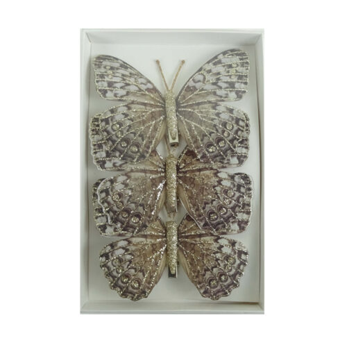 Butterfly 3 Pack Clip On Brown White