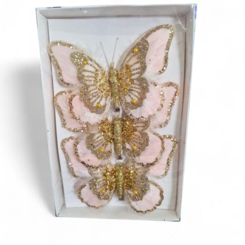 Butterfly 3 Pack Clip On Pink Champagne