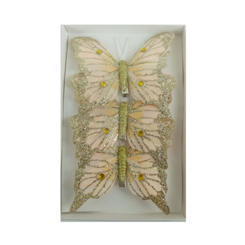 Butterfly 3 Pack Clip On Coral Champagne Stripe