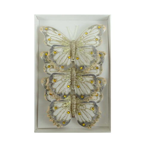 Butterfly 3 Pack Clip On Cream/Gold