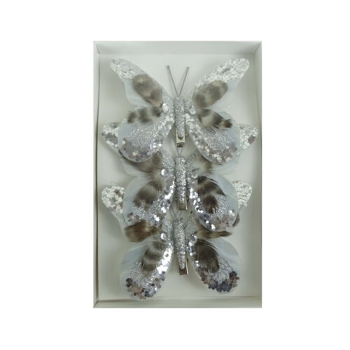 Butterfly 3 Pack Clip On Silver Natural